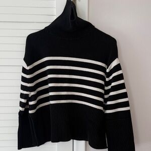 GAP Black and White Striped Turtleneck Sweater